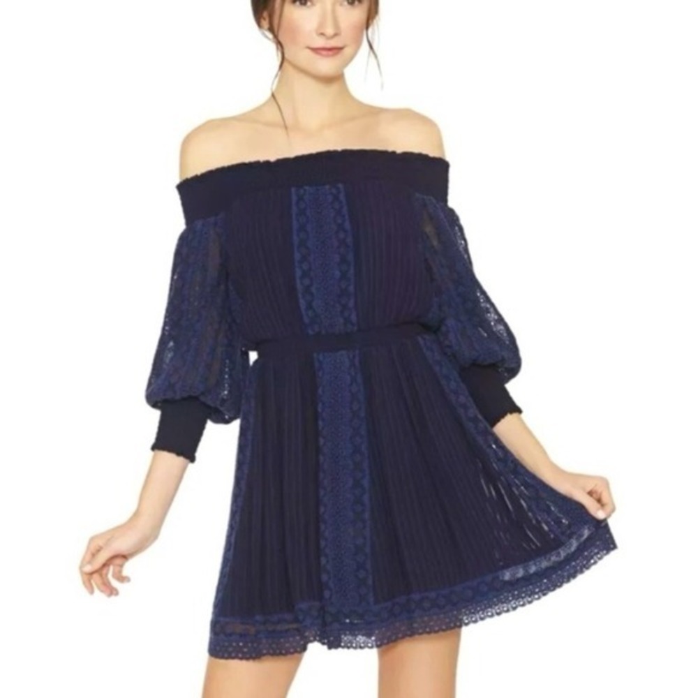 Alice and Olivia Pammy Eyelet Embroidered Off -The Shoulder Dress